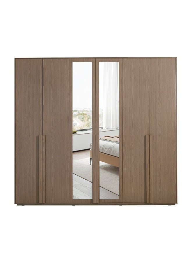 DANUBE HOME خزانة ملابس بأبواب متأرجحة 6 أبواب أليسون مع مرآة وأدراج - تشطيب بلوط طبيعي، خشب مصنّع، تخزين واسع مع 7 رفوف، L240xW57xH220cm - مثالية لتنظيم غرفة النوم - Image 3