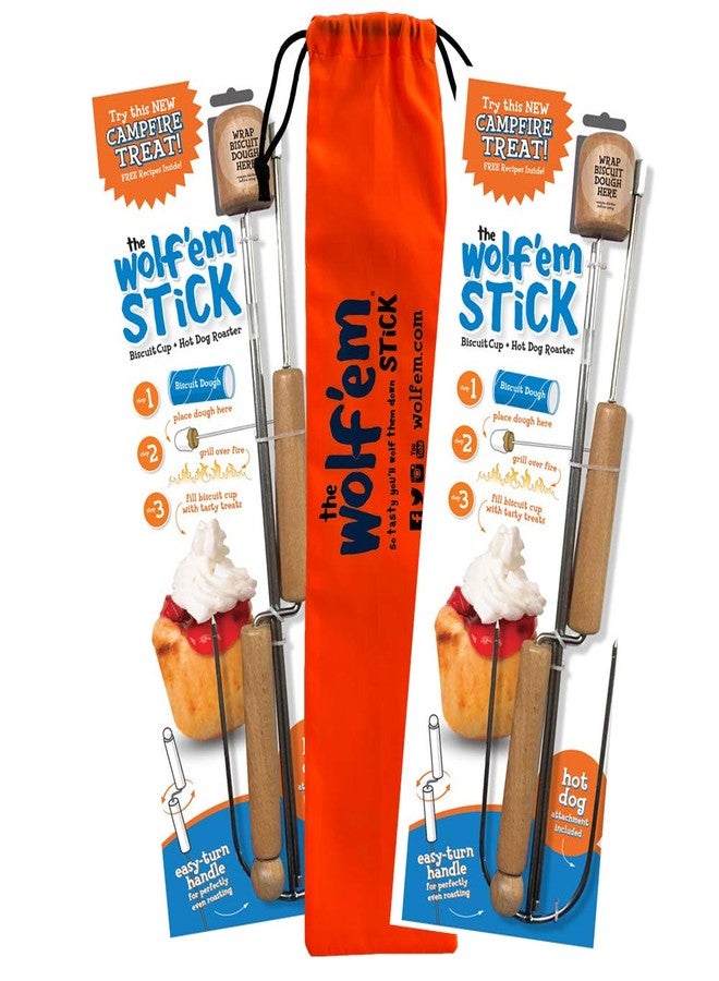 Wolf 'em Wolf’em Marshmallow Roasting Stick (set of 2) - Multiple Attachments - Campfire Pie, S’more, and Hot Dog BBQ Roaster | Easy Spin Handles | With Bag - Image 1
