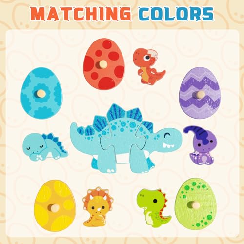 EDUTREE Wooden Toddler for Puzzle 24 Dinosaur Matching Eggs Peg Puzzles Preschool Learning Educational Montessori Toys for 2 3 4 Year Old Boys Girls - Image 5