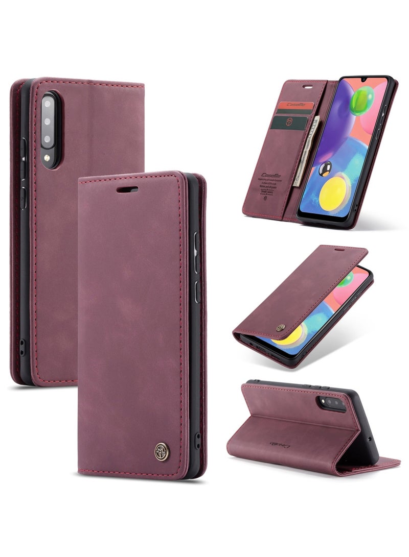 CaseMe Samsung Galaxy A70/A70S Wallet Case Book Folding Flip Folio Case with Magnetic Kickstand Card Slots Protective Cover - Wine Red - Image 1