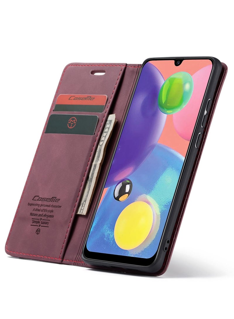 CaseMe Samsung Galaxy A70/A70S Wallet Case Book Folding Flip Folio Case with Magnetic Kickstand Card Slots Protective Cover - Wine Red - Image 4