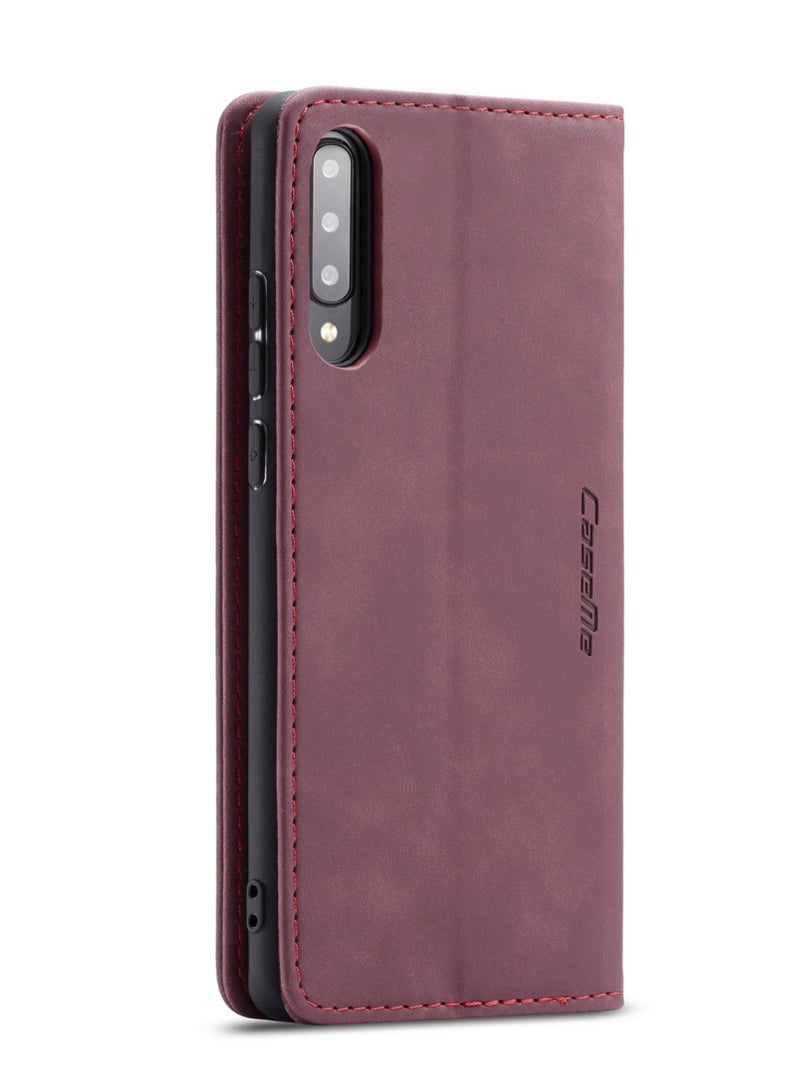 CaseMe Samsung Galaxy A70/A70S Wallet Case Book Folding Flip Folio Case with Magnetic Kickstand Card Slots Protective Cover - Wine Red - Image 3