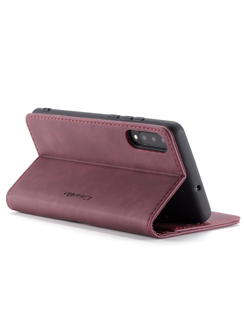 CaseMe Samsung Galaxy A70/A70S Wallet Case Book Folding Flip Folio Case with Magnetic Kickstand Card Slots Protective Cover - Wine Red - Image 5
