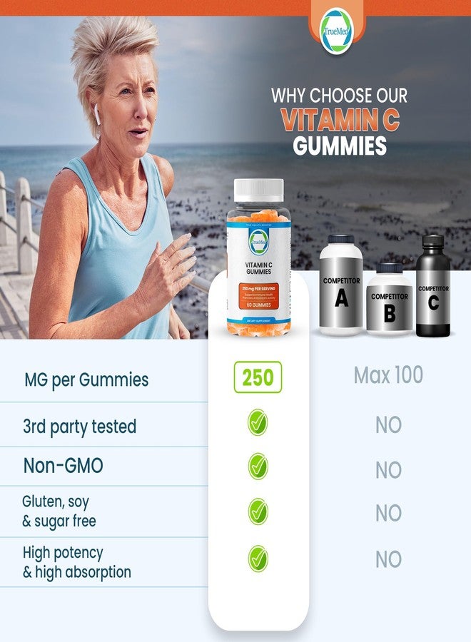 TRUEMED Chewable Vitamin C Gummies for Adults - Vitamin C Chewable 250mg with Zinc and Probiotics for Daily Immune Support - Non-GMO, Gluten Free - 60 Count - Made in USA - Image 4