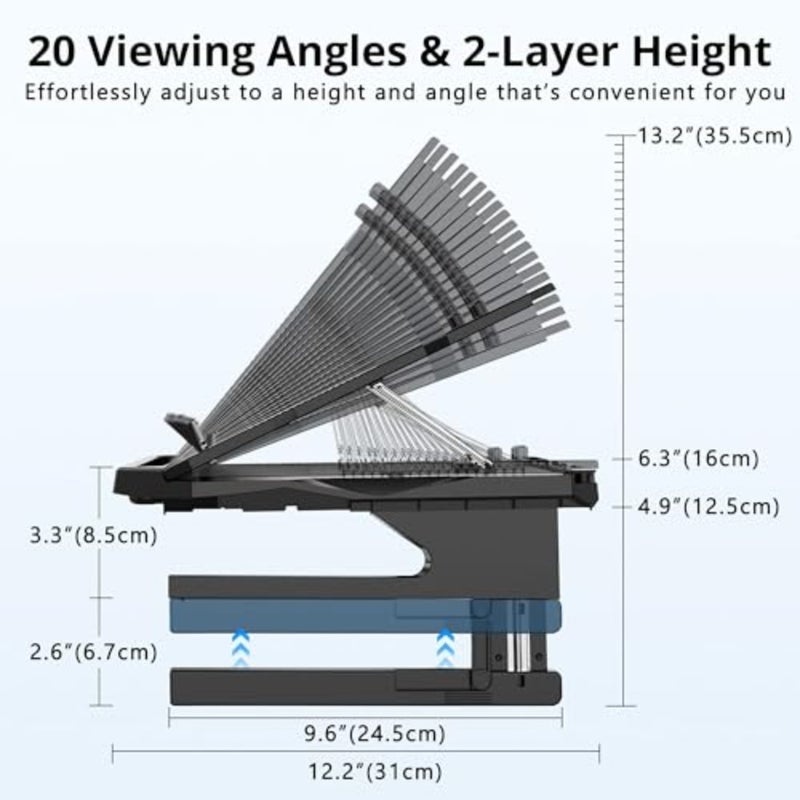Laptop Stand, 20 Angles Two-Layer Height Adjustable Laptop Stands, Portable Laptop Riser with 360 Rotating Base Storage Space and Extra Phone Holders Compatible with 10''-17'' Laptops Black - Image 3