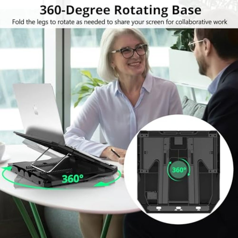 Laptop Stand, 20 Angles Two-Layer Height Adjustable Laptop Stands, Portable Laptop Riser with 360 Rotating Base Storage Space and Extra Phone Holders Compatible with 10''-17'' Laptops Black - Image 4