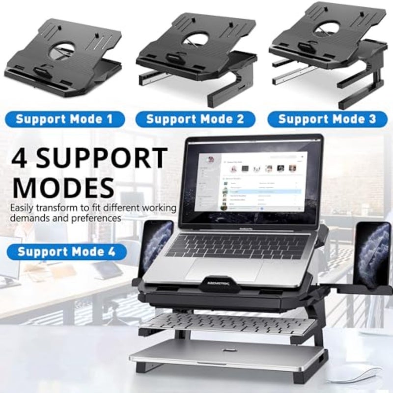 Laptop Stand, 20 Angles Two-Layer Height Adjustable Laptop Stands, Portable Laptop Riser with 360 Rotating Base Storage Space and Extra Phone Holders Compatible with 10''-17'' Laptops Black - Image 5