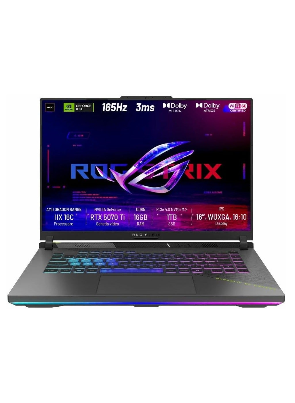 ASUS Rog Strix G16 G614PR ( 2025 ) 16" 2.5K WUXGA, AMD Ryzen 9 8940HX, 32GB RAM DDR5, NVIDIA GeForce RTX,5070 Ti 12GB GDDR7, 2TB SSD,Win 11 (Upgraded) English Eclipse Gray