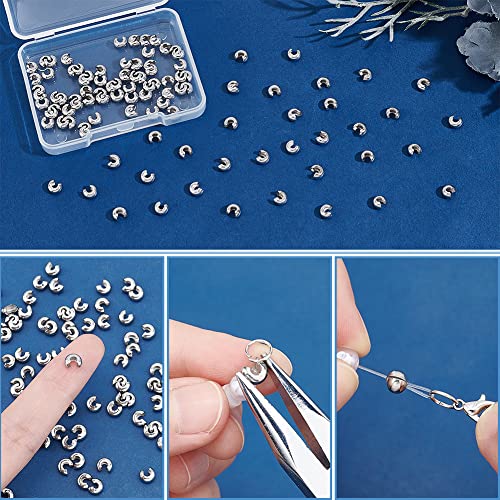 UNICRAFTALE 100pcs Half Round Open Crimp Beads Knot Covers Stainless Steel Crimp Beads Covers Beads End Tip Metal Material 5mm Diameter Crimp Beads for Jewelry DIY Making Stainless Steel Color - Image 4