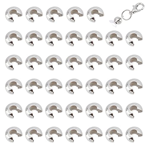 UNICRAFTALE 100pcs Half Round Open Crimp Beads Knot Covers Stainless Steel Crimp Beads Covers Beads End Tip Metal Material 5mm Diameter Crimp Beads for Jewelry DIY Making Stainless Steel Color - Image 1