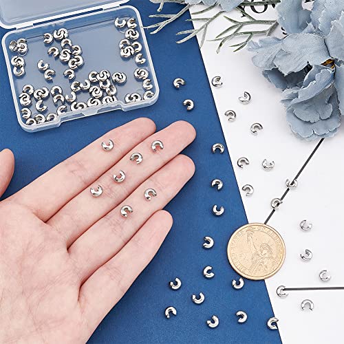 UNICRAFTALE 100pcs Half Round Open Crimp Beads Knot Covers Stainless Steel Crimp Beads Covers Beads End Tip Metal Material 5mm Diameter Crimp Beads for Jewelry DIY Making Stainless Steel Color - Image 2