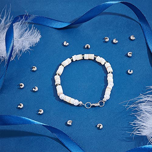 UNICRAFTALE 100pcs Half Round Open Crimp Beads Knot Covers Stainless Steel Crimp Beads Covers Beads End Tip Metal Material 5mm Diameter Crimp Beads for Jewelry DIY Making Stainless Steel Color - Image 5