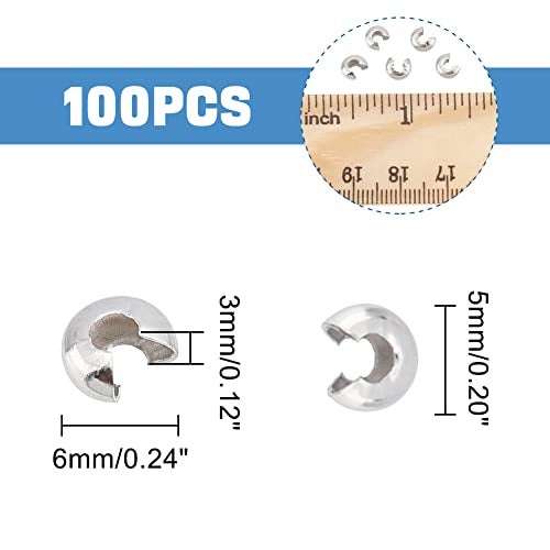 UNICRAFTALE 100pcs Half Round Open Crimp Beads Knot Covers Stainless Steel Crimp Beads Covers Beads End Tip Metal Material 5mm Diameter Crimp Beads for Jewelry DIY Making Stainless Steel Color - Image 3