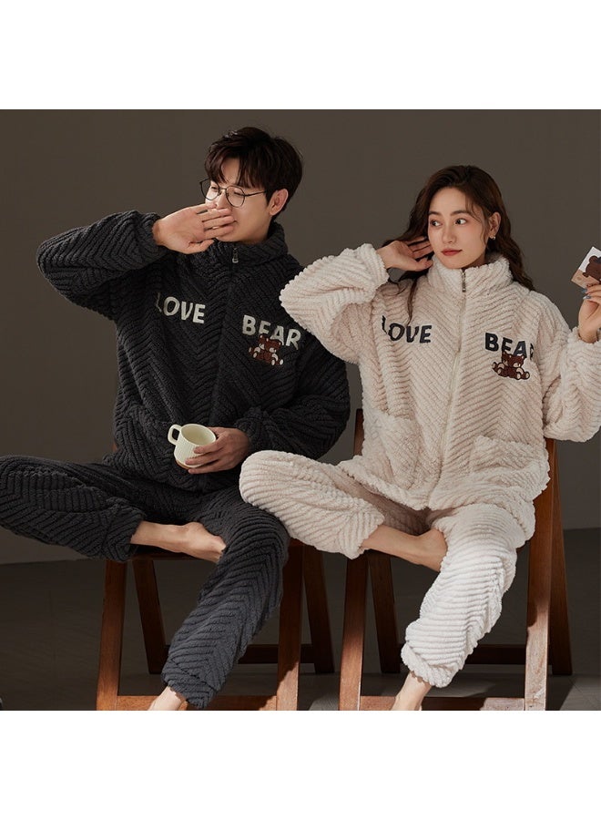 Winter Couple Thick Warm Flannel Pajama Sets For Women Korean Loose Sleepwear Men Homewear Home Clothes - Image 1