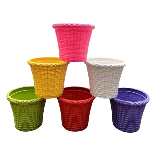 Clastik Small Height 6 Inch Plastic Decoration Mat Flower Pot, for Garden/Indoor, Table Top Planter/Pot, Set of 5 Pc - Image 1