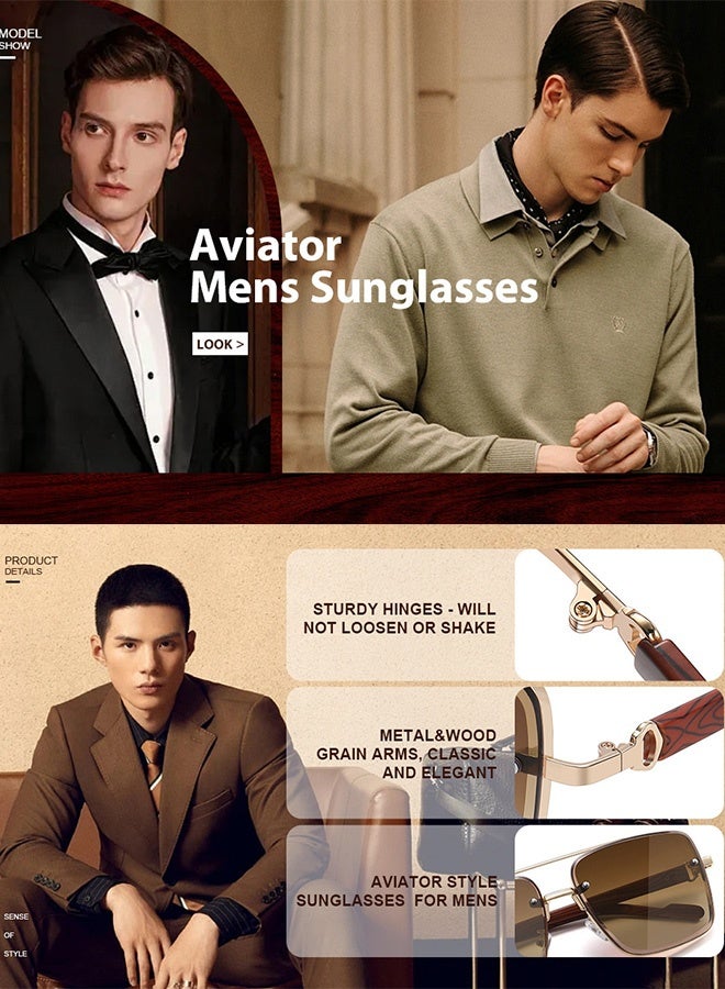 Men's Full Rim Square Sunglasses Metal Temples UV400 Protection for Driving & Outdoor - Image 3