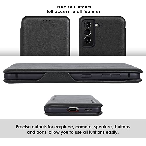 PULOKA Pu Leather Flip Wallet Cover | Handmade Premium Cover Case With Magnetic Closure And Credit Cards Slots | Wallet Flip Case Compatible With Samsung Galaxy S22 5G (6.1 Inches) Black - Image 4