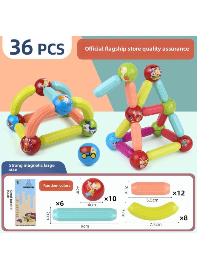 Science And Education Educational Toys Large Particle Magnetic Assembled Magnetic Rod Building Blocks Macaron Variety Magnetic Rod Early-Color:Color Box 【36 Piece Set】】 - Image 1
