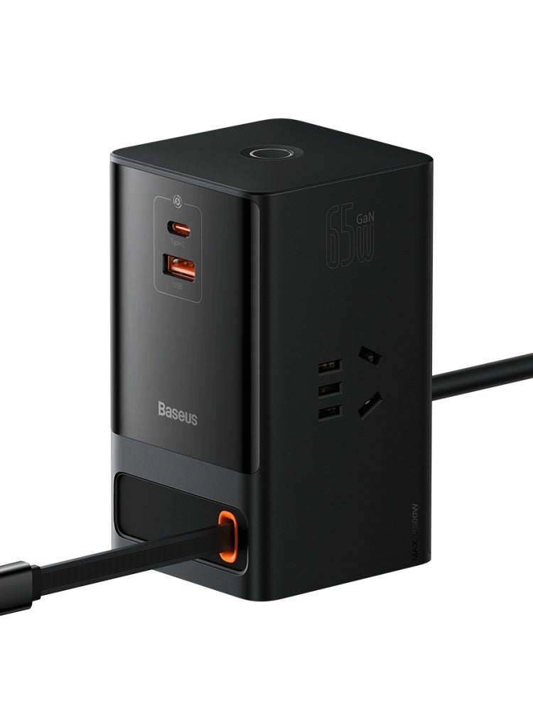 بيسوس شريط طاقة رقمي OS-Baseus PowerCombo Tower 3AC+2U+2C بقوة 35 وات مع سلك طاقة بطول 1.5 متر EU Cluster باللون الأسود - Image 2