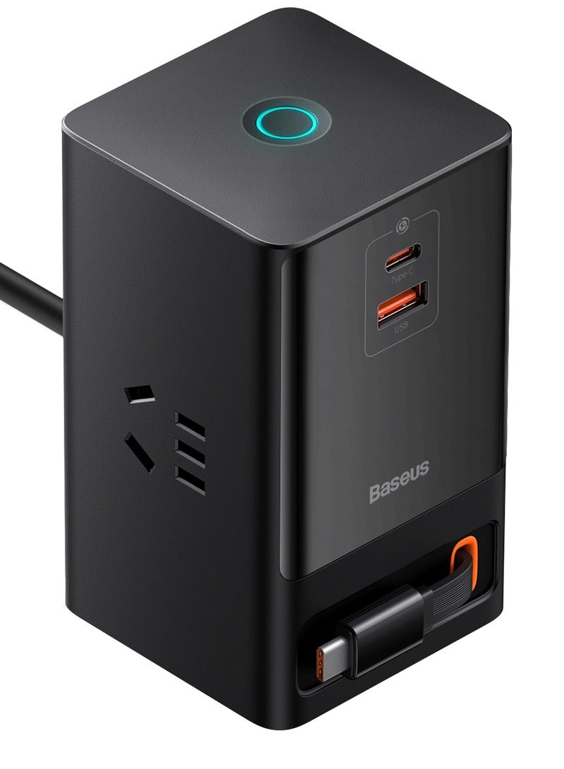 بيسوس شريط طاقة رقمي OS-Baseus PowerCombo Tower 3AC+2U+2C بقوة 35 وات مع سلك طاقة بطول 1.5 متر EU Cluster باللون الأسود - Image 1