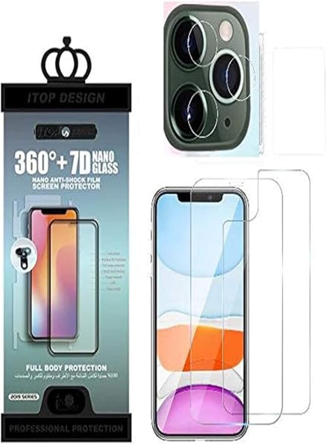 For Iphone 11 Pro (5.8) ITOP Full Coverage 3in1 Nano Screen Protector FRONT plus BACK plus Fram plus Camera- clear