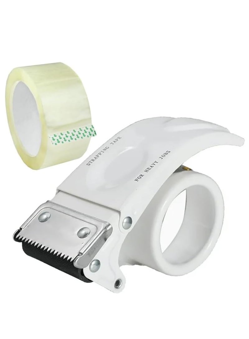 Rubik 150 Yards x 5cm Clear Tape Roll with Heavy Duty Metal Packaging Tape Dispenser for Moving Carton Box Sealer, Handheld Tape Cutter (White) - Image 1