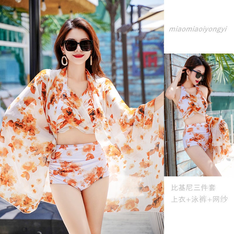 and Sexy Swimsuit Women''s Split Bikini Three-Piece Set Bkini Hot Spring New Chiffon Vacation Swimsuit Women - Image 3