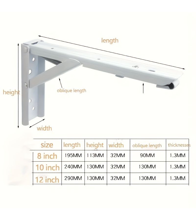 10 Inch White Heavy Duty Spring Loaded Folding Shelf Brackets 2pcs - Image 3