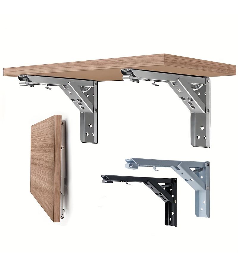 10 Inch White Heavy Duty Spring Loaded Folding Shelf Brackets 2pcs - Image 2