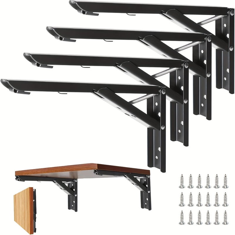 10 Inch White Heavy Duty Spring Loaded Folding Shelf Brackets 2pcs - Image 1