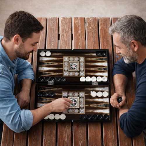 PARK & OZ ParkOz Pearl Premium Turkish Backgammon and Checkers Set 19 Inch Handmade 2 in 1 Wooden Board Game with Glossy Finish Luxury Checkers and Dice Travel Friendly and Foldable - Image 5