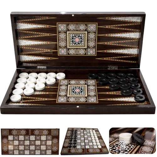 PARK & OZ ParkOz Pearl Premium Turkish Backgammon and Checkers Set 19 Inch Handmade 2 in 1 Wooden Board Game with Glossy Finish Luxury Checkers and Dice Travel Friendly and Foldable - Image 1