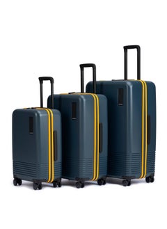 Mokobara MOKOBARA Iconic Range The Set of 3 Polycarbonate Hard Shell Luggage 79Cms Cabin, Small Medium & Large Size German Makrolon Blue, 8 Spinner Wheels Suitcase Trolley, Hinomoto Wheels (Ocean Sunray)  - Image 1