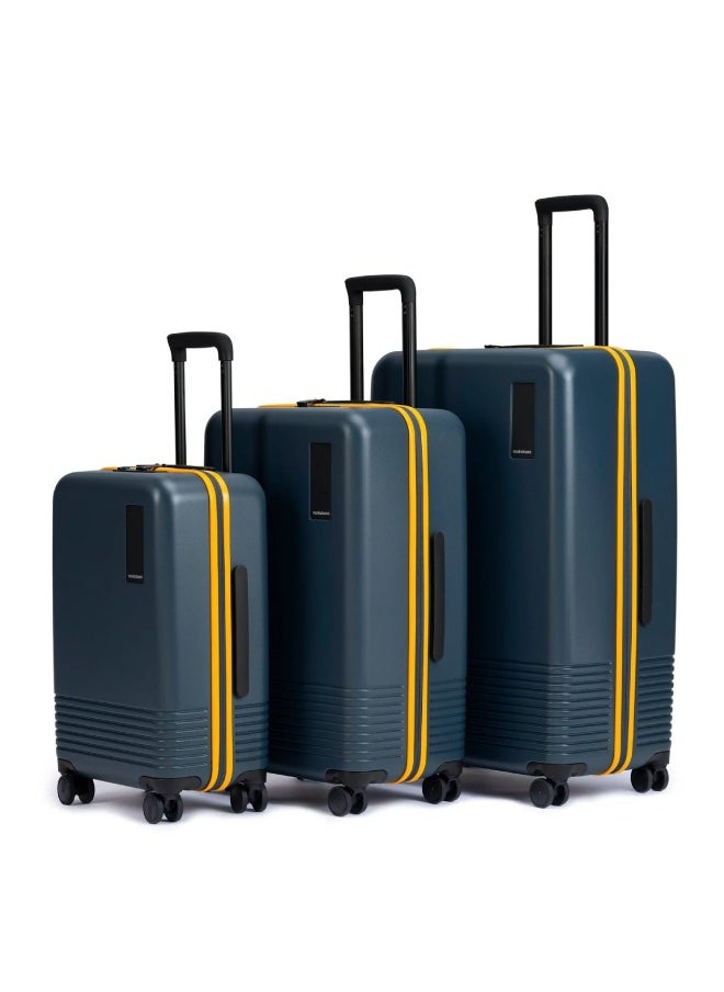 Mokobara MOKOBARA Iconic Range The Set of 3 Polycarbonate Hard Shell Luggage 79Cms Cabin, Small Medium & Large Size German Makrolon Blue, 8 Spinner Wheels Suitcase Trolley, Hinomoto Wheels (Ocean Sunray)  - Image 1