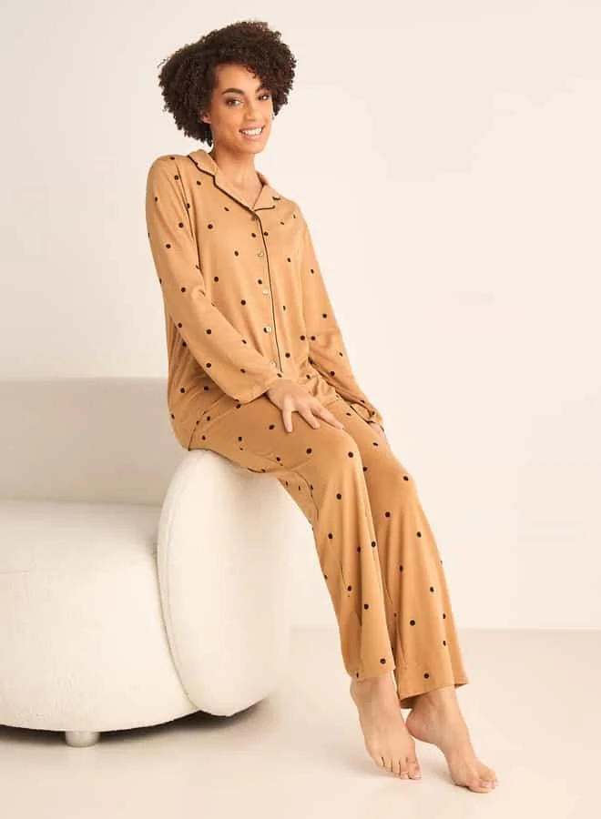 سبلاش فيڤ Polka Dot Print Shirt and Pyjama Set