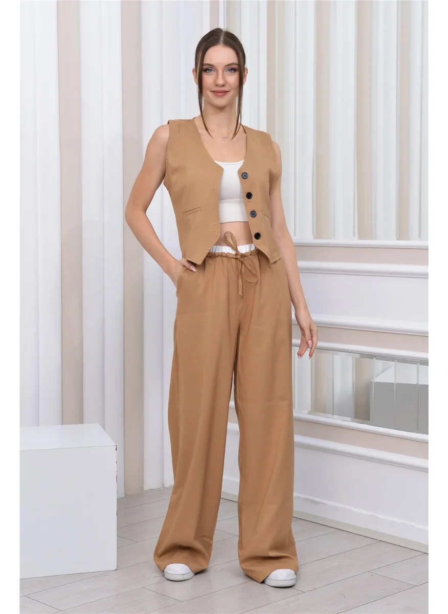 Nuseel Boxer Detailed Casual Trousers & Vest Two Piece Set Mink