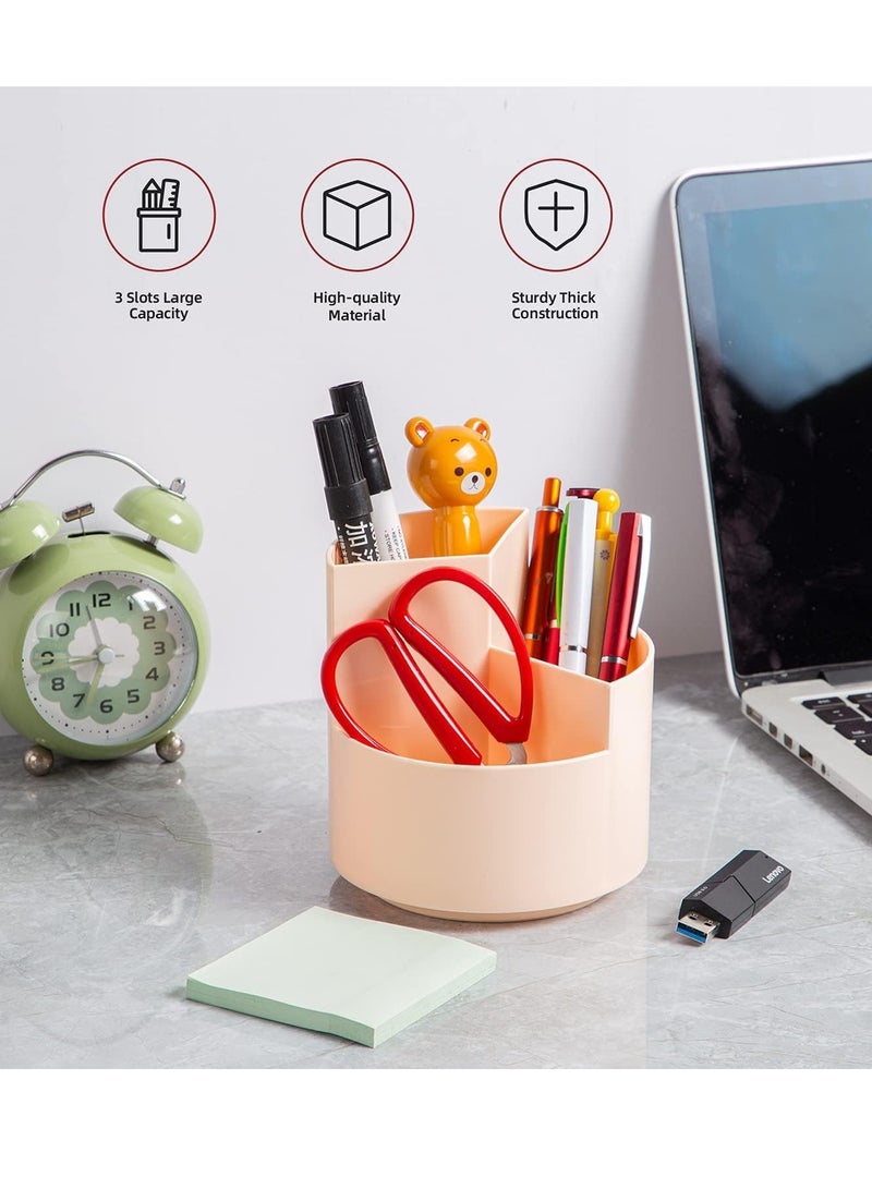 Bukela Pen Holder, 360° Degree Rotating Desk Organizers, Cute Pencil Cup Pot, Pencil Holder with 3 Slots, Multifunctional Pen Organizer for Home, Office and School (Pink) - Image 2