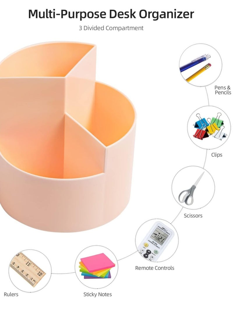 Bukela Pen Holder, 360° Degree Rotating Desk Organizers, Cute Pencil Cup Pot, Pencil Holder with 3 Slots, Multifunctional Pen Organizer for Home, Office and School (Pink) - Image 3