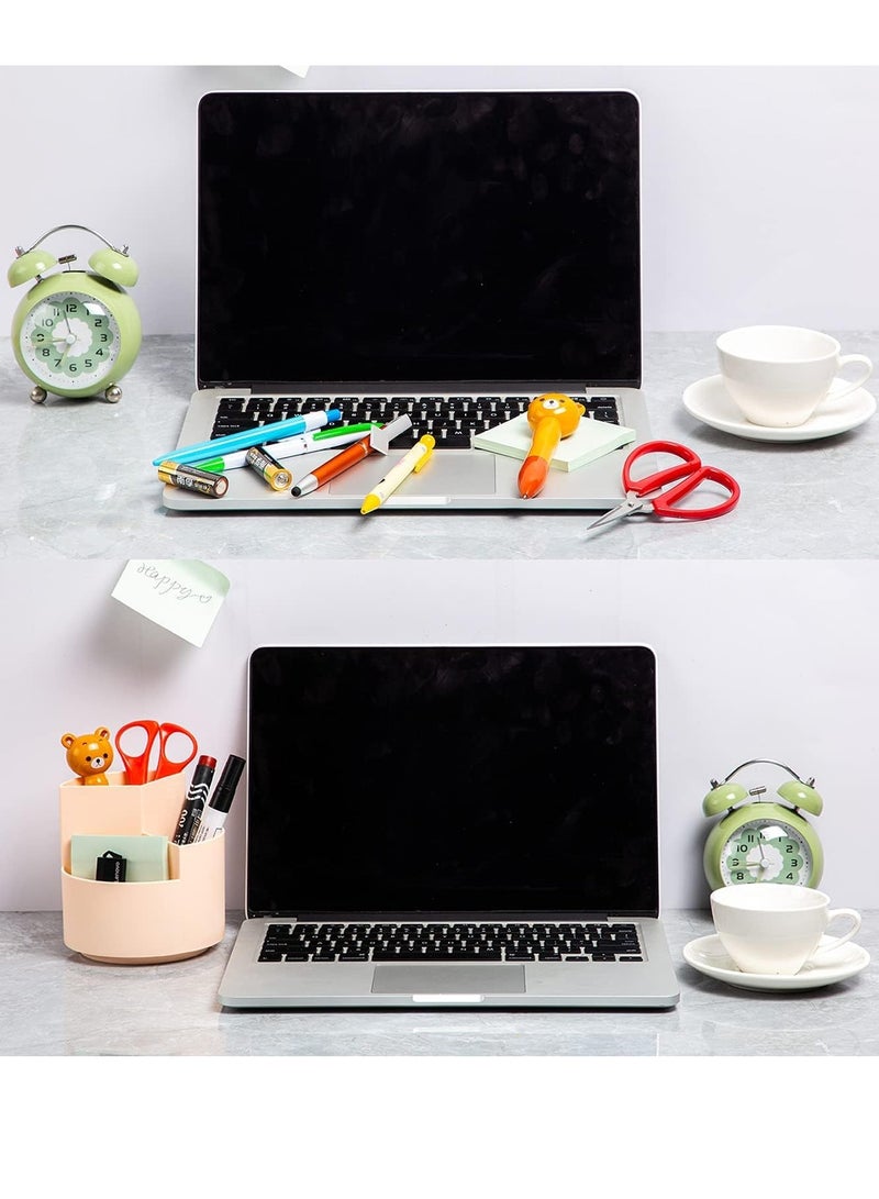 Bukela Pen Holder, 360° Degree Rotating Desk Organizers, Cute Pencil Cup Pot, Pencil Holder with 3 Slots, Multifunctional Pen Organizer for Home, Office and School (Pink) - Image 4