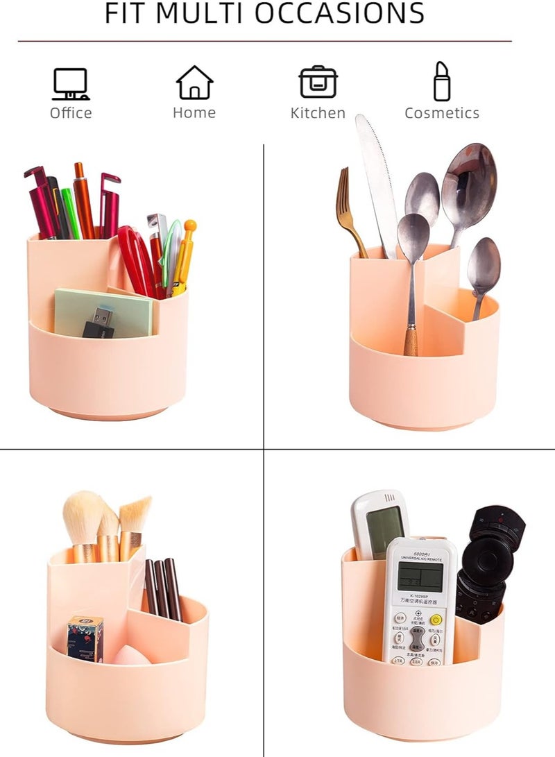 Bukela Pen Holder, 360° Degree Rotating Desk Organizers, Cute Pencil Cup Pot, Pencil Holder with 3 Slots, Multifunctional Pen Organizer for Home, Office and School (Pink) - Image 5