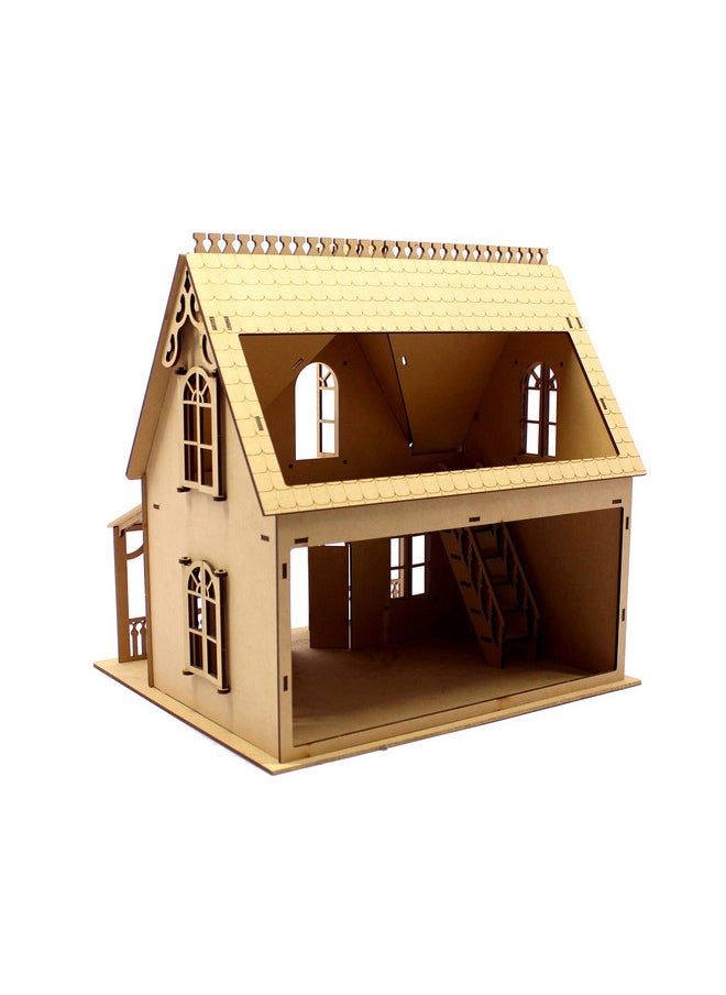StonKraft - StonKraft Wooden Doll House Dollhouse - 3D Puzzle, Construction Toy, Modeling Kit, School Project - Easy to Assemble (Villa House) - Image 1