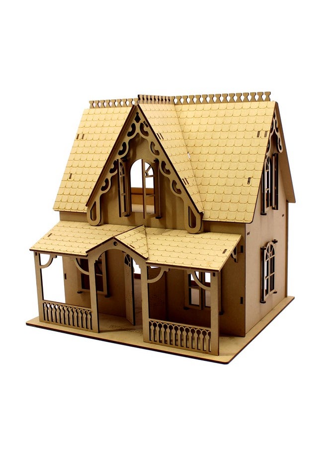 StonKraft - StonKraft Wooden Doll House Dollhouse - 3D Puzzle, Construction Toy, Modeling Kit, School Project - Easy to Assemble (Villa House) - Image 1