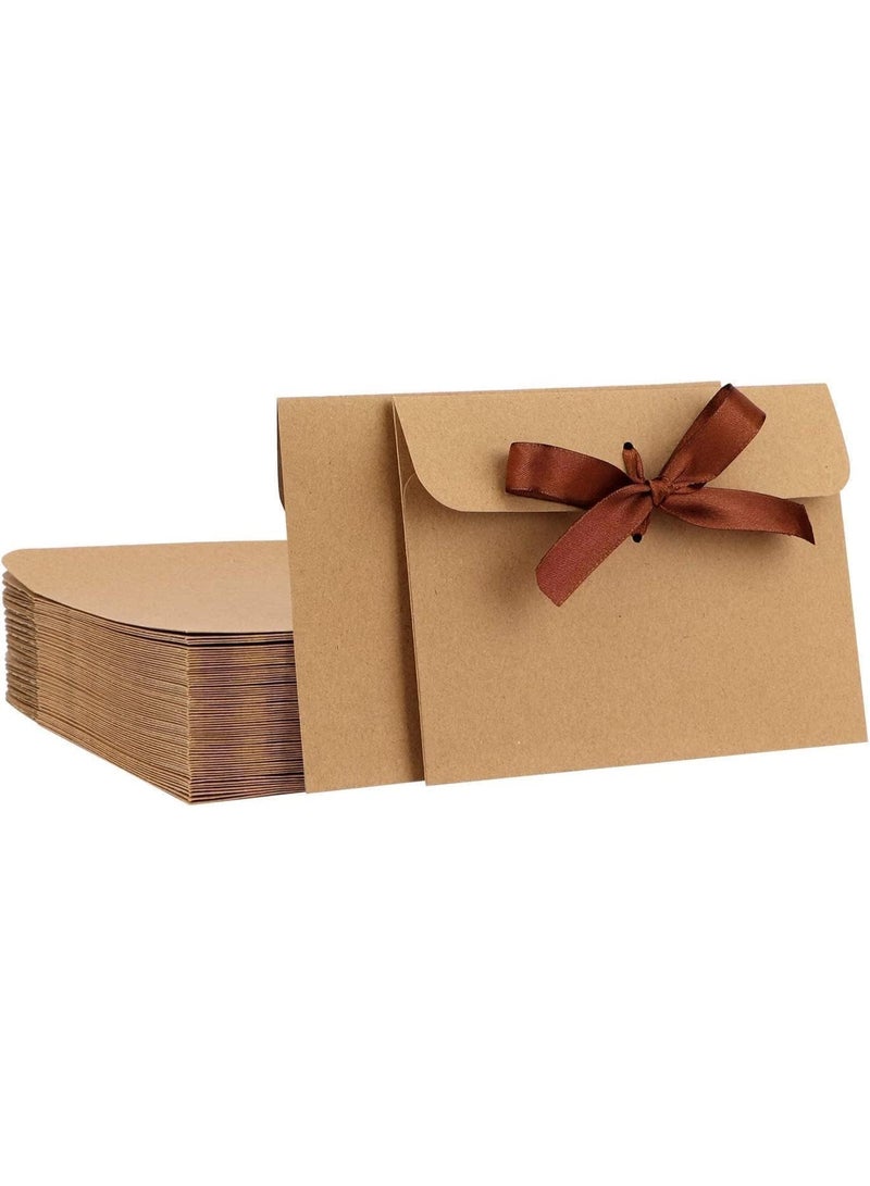 50 قطعة مغلفات، مغلفات بنية اللون، أكياس مغلفات من ورق الكرافت مع شريط، أنيقة وراقية، سهلة الاستخدام، تصميم كلاسيكي، لدعوات الزفاف المصنوعة يدويًا، بطاقات عيد الميلاد أو بطاقات المعايدة - Image 1