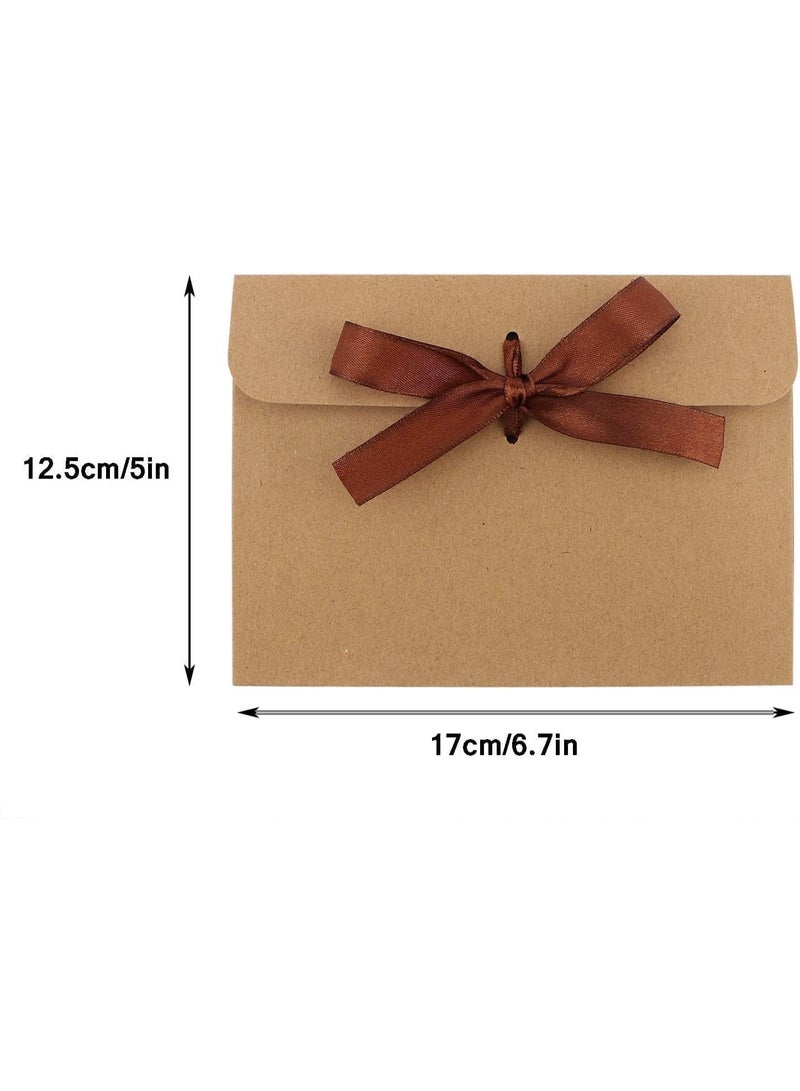 50 قطعة مغلفات، مغلفات بنية اللون، أكياس مغلفات من ورق الكرافت مع شريط، أنيقة وراقية، سهلة الاستخدام، تصميم كلاسيكي، لدعوات الزفاف المصنوعة يدويًا، بطاقات عيد الميلاد أو بطاقات المعايدة - Image 2