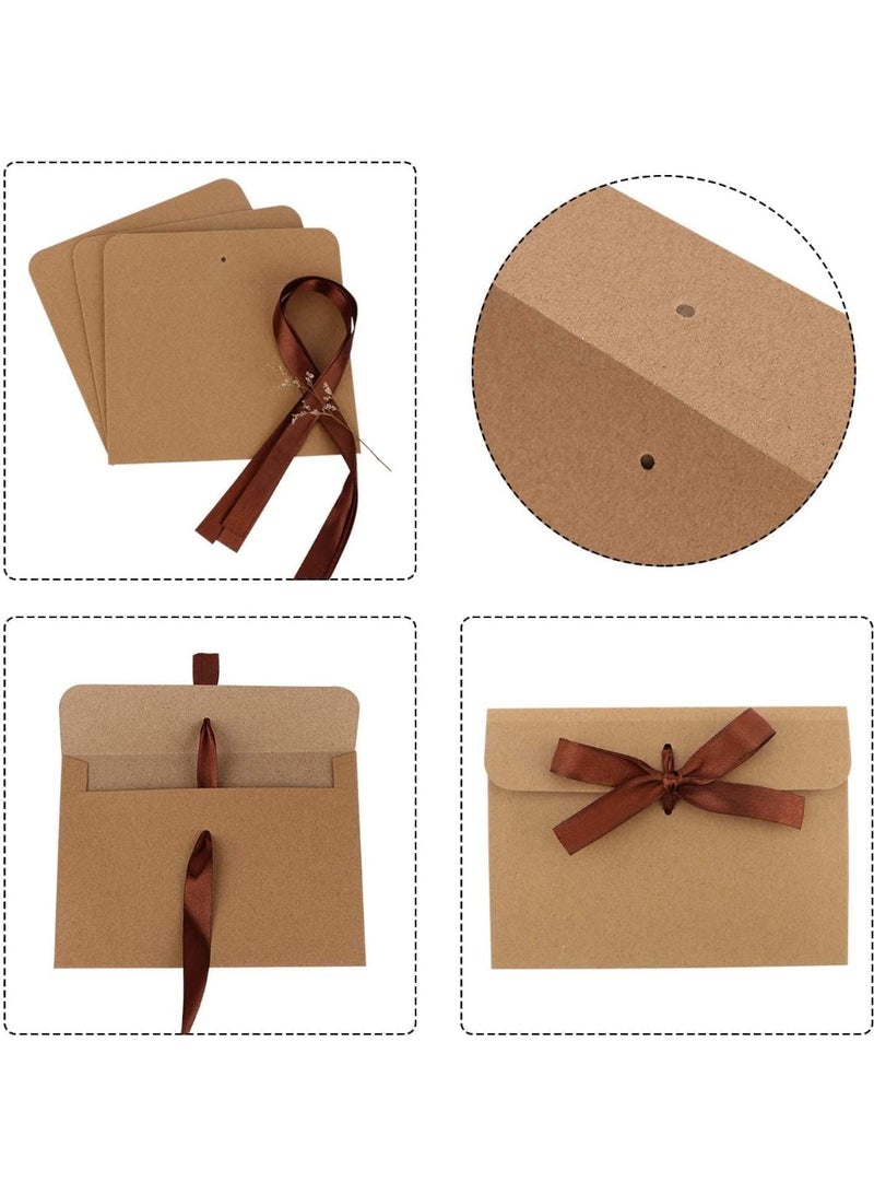 50 قطعة مغلفات، مغلفات بنية اللون، أكياس مغلفات من ورق الكرافت مع شريط، أنيقة وراقية، سهلة الاستخدام، تصميم كلاسيكي، لدعوات الزفاف المصنوعة يدويًا، بطاقات عيد الميلاد أو بطاقات المعايدة - Image 4