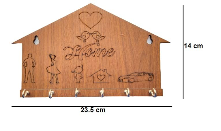BHUMI ART BHUMI ART Home Key Holder for Wall Decor Wooden Key Hanger Handicraft Key Organizer for Wall Stylish Unique Key Stand Best Key Holders Husband Wife Daughter Car Birds Heart Marking Design 6 Hooks  - Image 2