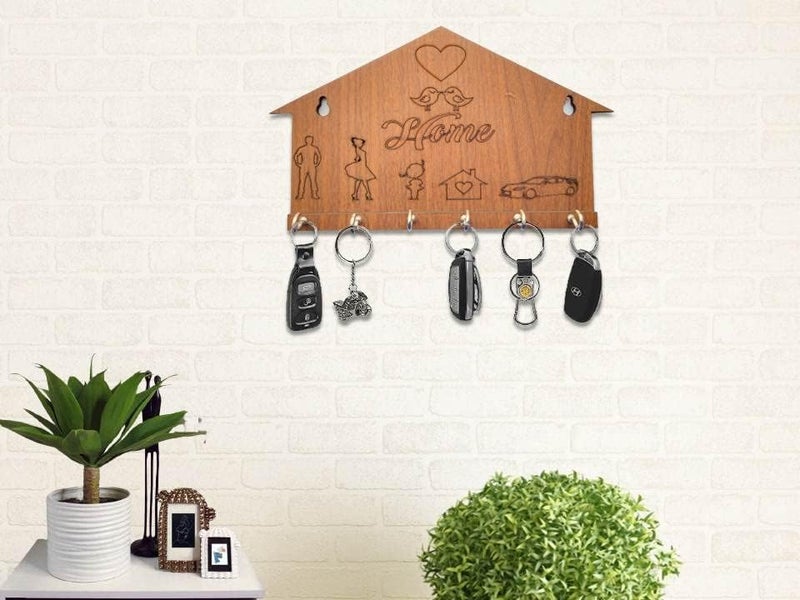 BHUMI ART BHUMI ART Home Key Holder for Wall Decor Wooden Key Hanger Handicraft Key Organizer for Wall Stylish Unique Key Stand Best Key Holders Husband Wife Daughter Car Birds Heart Marking Design 6 Hooks  - Image 4