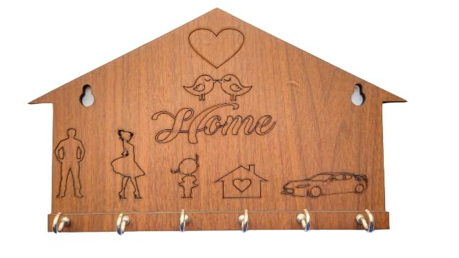 BHUMI ART BHUMI ART Home Key Holder for Wall Decor Wooden Key Hanger Handicraft Key Organizer for Wall Stylish Unique Key Stand Best Key Holders Husband Wife Daughter Car Birds Heart Marking Design 6 Hooks  - Image 1
