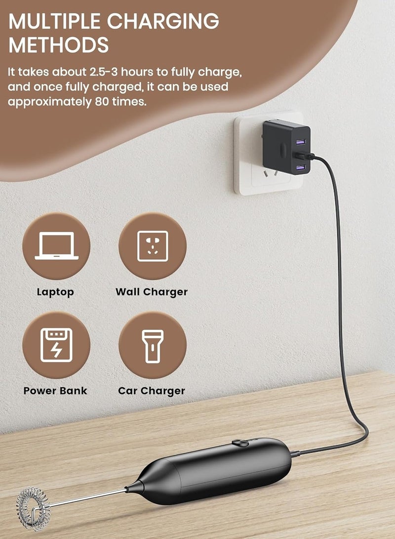 DOSCHER Electric Milk Frother USB-C Charging Handheld Foam Maker 10W High Power 304 Stainless Steel Whisk Low Noise Compact Design for Coffee Lattes Cappuccinos and Baking - Image 4