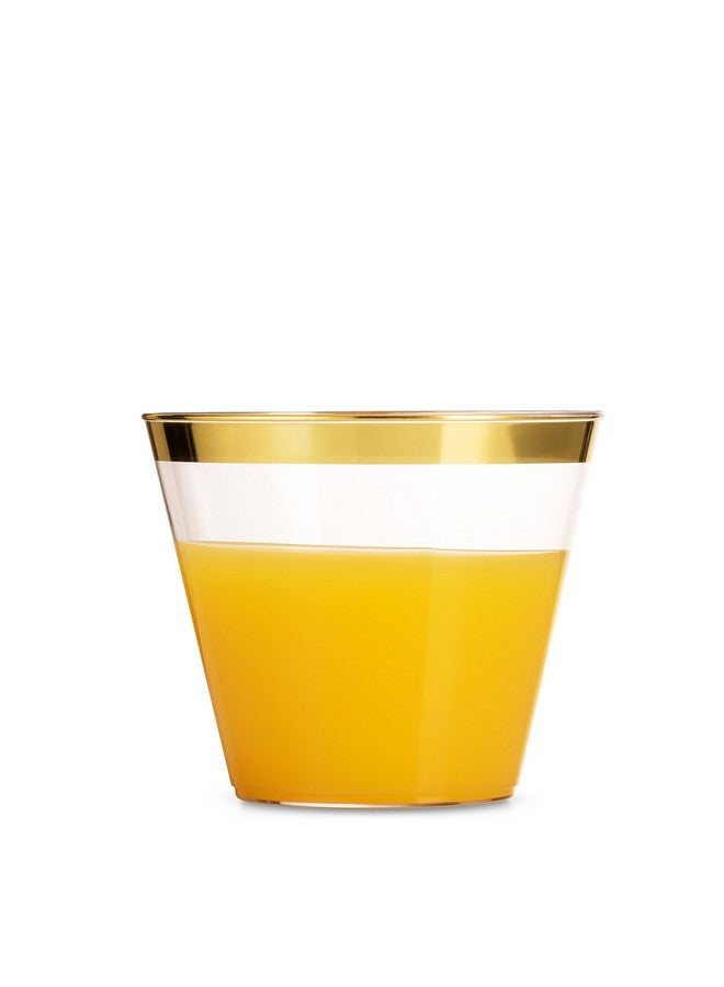 Munfix 100 9 Oz Clear Plastic Cups, Old Fashioned Tumblers, Fancy Disposable Wedding Cups, Elegant Party Cups with Gold Rim - Image 5